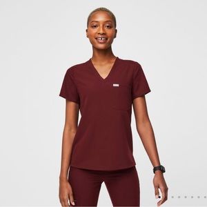 FIGS Catarina Burgundy Scrub Top